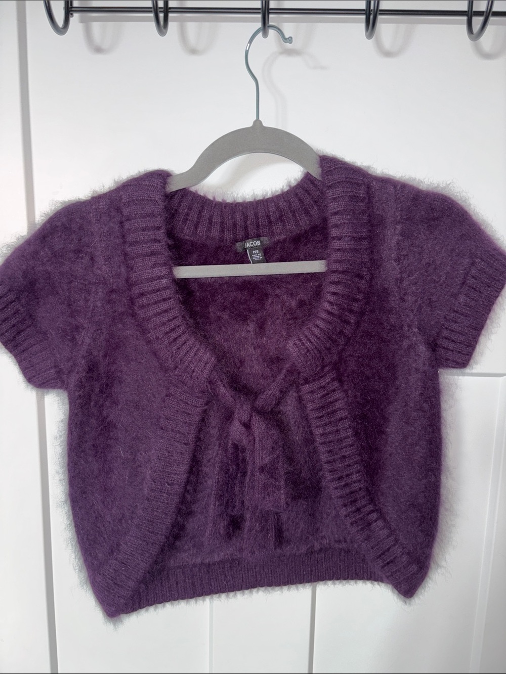 Jacob Purple Fuzzy Tie-Front Short Sleeve Shrug